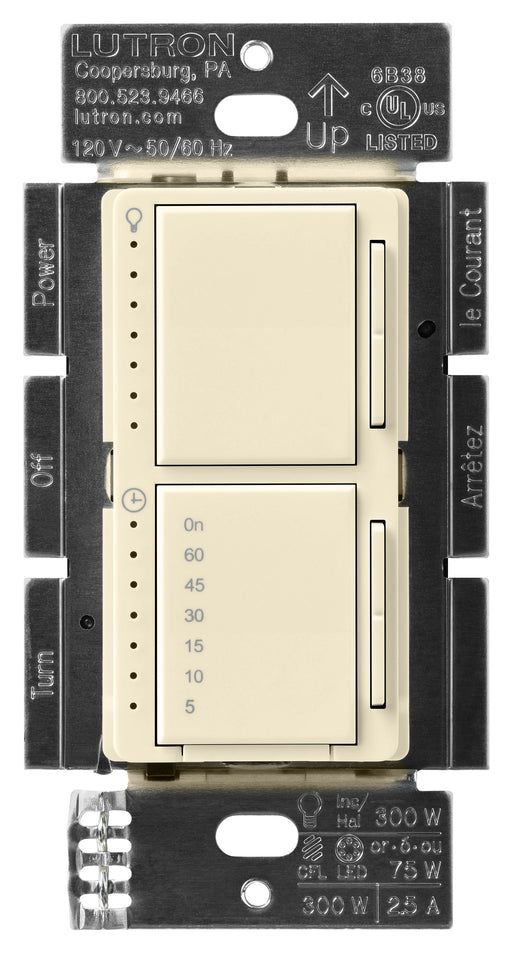 Lutron Maestro Dual LED+ Controls Dimmer And Timer Single Pole Almond-Box (MACL-L3T251-AL)