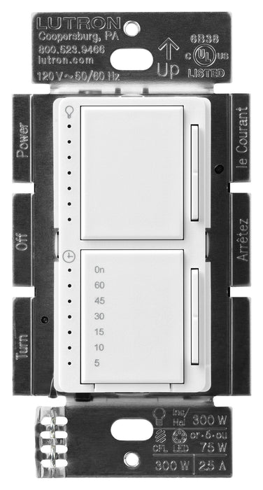 Lutron Maestro Dual LED+ Controls Dimmer And Timer Single Pole Snow White-Box (MACL-L3T251-SW)