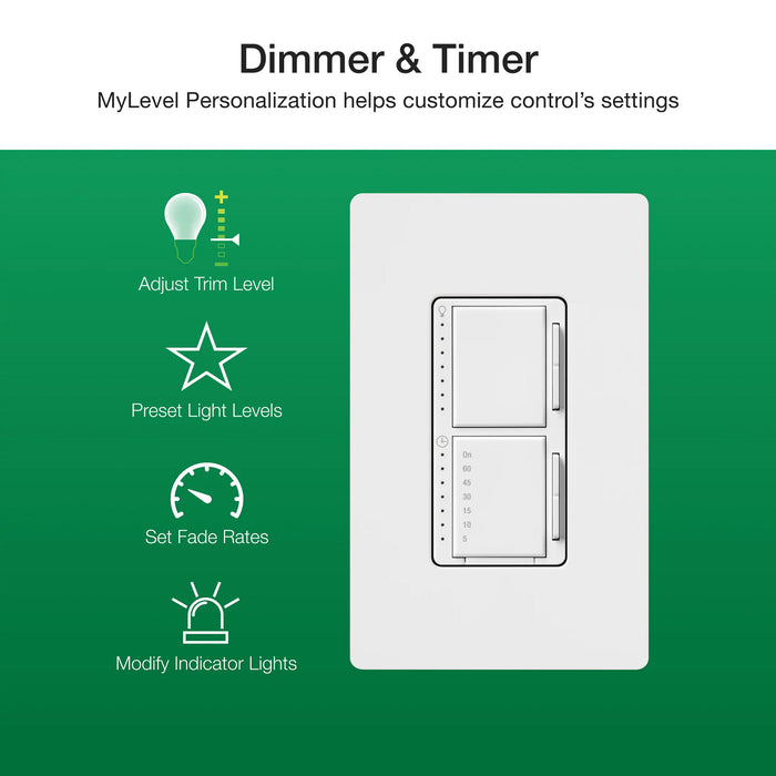 Lutron Maestro Dual LED+ Controls Dimmer And Timer Single Pole Biscuit-Box (MACL-L3T251-BI)