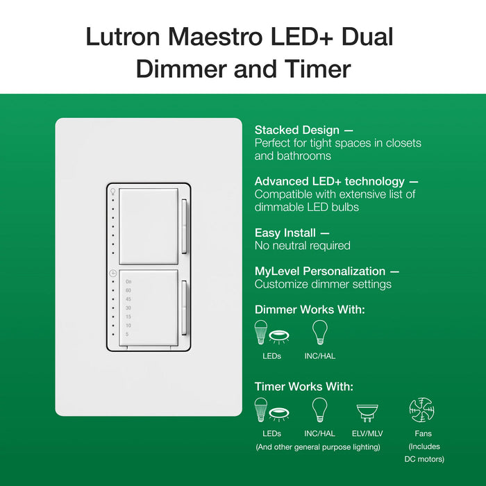 Lutron Maestro Dual LED+ Controls Dimmer And Timer Single Pole Taupe-Box (MACL-L3T251-TP)