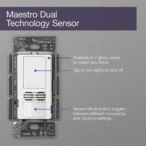 Lutron Maestro DV 6A Occupancy Sensor Single-Pole Dual-Technology Hot (MS-A102-HT)
