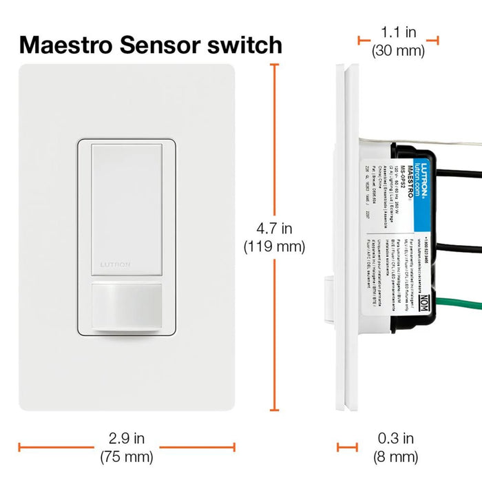 Lutron Maestro Occupancy/Vacancy Sensor Switch Single-Pole 120V White 2 Pack (MS-OPS2-WH-2)