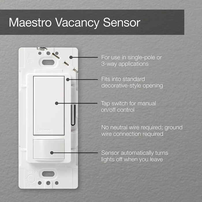 Lutron Maestro 5A Vacancy Sensor 3-Way Snow (MS-VPS5M-SW)