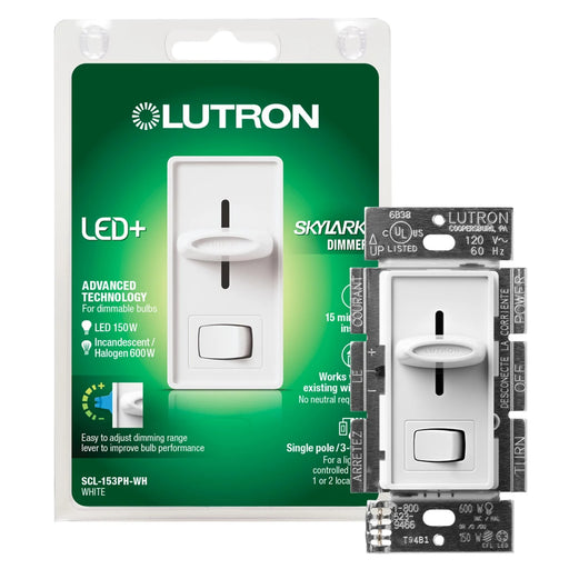 Lutron Skylark 150W LED 3-Way Dimmer White Clamshell (SCL-153PH-WH)