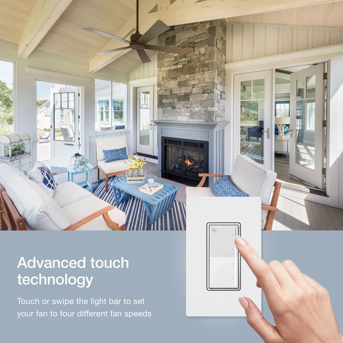 Lutron Sunnata Touch Fan Control 4-Speed 1.5A Paddle Fan AC Motor Single Pole Neutral Required 120V Sage (ST-FSQ-N-SA)