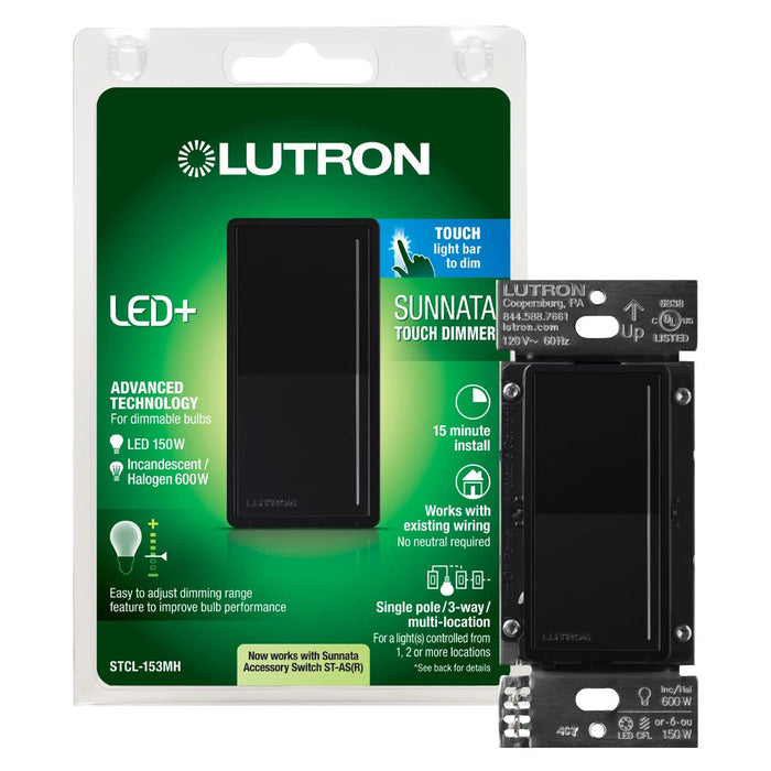 Lutron Sunnata touch Dimmer LED+ Black Clamshell (STCL-153MH-BL)
