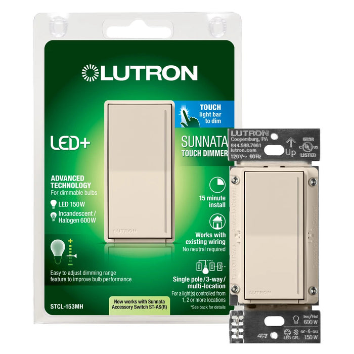 Lutron Sunnata touch Dimmer LED+ Light Almond Clamshell (STCL-153MH-LA)
