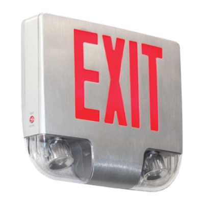 Exitronix Die Cast Aluminum LED Exit Combination High Intensity Multi-Directional LED Lamp Heads Single Face 6 Inch Red Letters NiCad Battery Brush Aluminum Enclosure Brushed Aluminum Face Mounting Canopy (400C-1-BA)