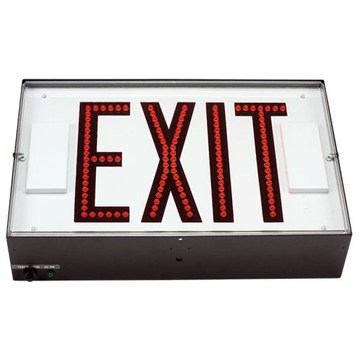 Exitronix Steel Direct View LED Exit Sign Single Face Red LED&#039;s 2 Circuit Input 277/277V Black Enclosure White Face/Black Letters Downlight Tamper Resistant Hardware (502E-2CI7-BL-DL-DR-TRH)