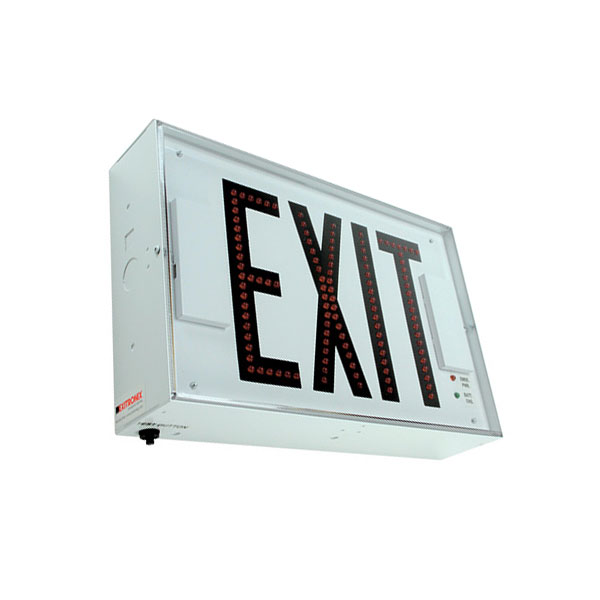 Exitronix Steel Direct View LED Exit Sign Single Face Red LED&#039;s 2 Circuit Input 277/277V White Enclosure White Face/Black Letters Downlight Tamper Resistant Hardware (502E-2CI7-WH-DL-TRH)