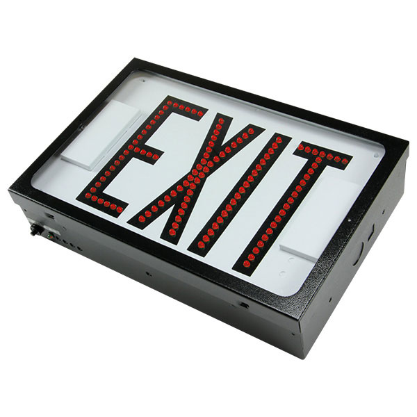 Exitronix Steel Direct View LED Exit Sign Single Face Red LED&#039;s AC Only Black Enclosure White Face/Black Letters Downlight (602E-LB-BL-DL-DR)