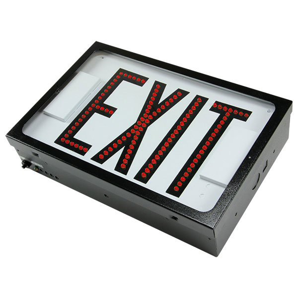 Exitronix Steel Direct View LED Exit Sign Single Face Red LED&#039;s 2 Circuit Input 120/120V Black Enclosure White Face/Black Letters Downlight Tamper Resistant Hardware (602E-2CI1-BL-DL-DR-TRH)