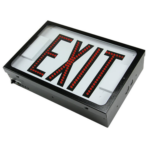Exitronix Steel Direct View LED Exit Sign Single Face Red LED&#039;s 2 Circuit Input 120/277V Black Enclosure White Face/Black Letters (602E-2CI17-BL)
