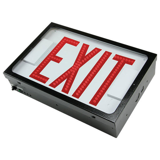 Exitronix Steel Direct View LED Exit Sign Double Face Red LED&#039;s 2 Circuit Input 120/277V Black Enclosure White Face/Red Letters (603E-2CI17-BL-C6-DR)
