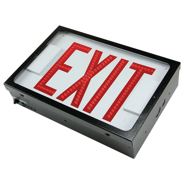 Exitronix Steel Direct View LED Exit Sign Double Face Red LED&#039;s 2 Circuit Input 120/120V Black Enclosure White Face/Red Letters Downlight (603E-2CI1-BL-C6-DL-DR)