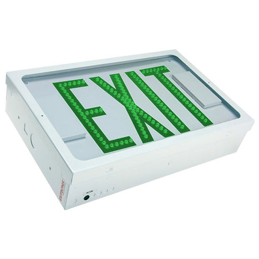 Exitronix Steel Direct View LED Exit Sign Double Face Green LED&#039;s 2 Circuit Input 277/277V White Enclosure White Face/Green Letters Downlight (G603E-2CI7-WH-C10-DL)