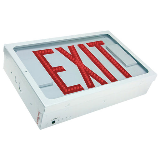 Exitronix Steel Direct View LED Exit Sign Single Face Red LED&#039;s 2 Circuit Input 277/277V White Enclosure White Face/Red Letters Downlight (602E-2CI7-WH-C6-DL-DR)