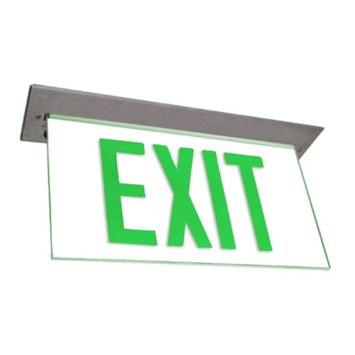 Exitronix LED Edge-Lit Exit Sign Single Face Recessed Mount NiCad Green Letters/Clear Panel Universal Chevrons White Finish (902E-R-NC-GC-WH)