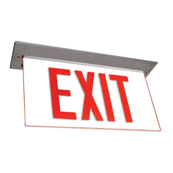 Exitronix LED Edge-Lit Exit Sign Single Face Recessed Mount NiMH Battery Red Letters/Clear Panel Universal Chevrons White Finish Self-Test/Self-Diagnostics 220V 50/60Hz (902E-R-WB-RC-WH-G2-220V)