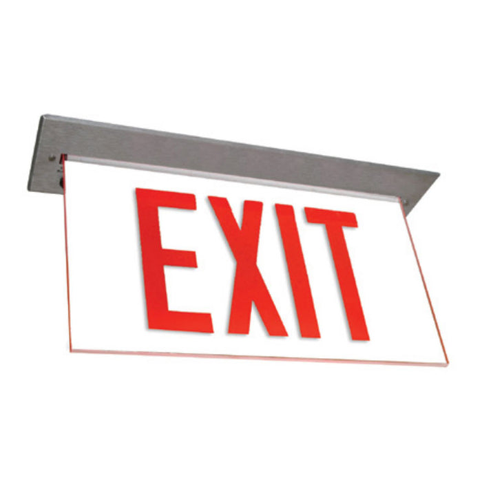 Exitronix LED Edge-Lit Exit Sign Single Face Recessed Mount Sealed Lead Acid Battery Red Letters/Clear Panel Universal Chevrons White Finish (902E-R-WB-RC-WH-DR)