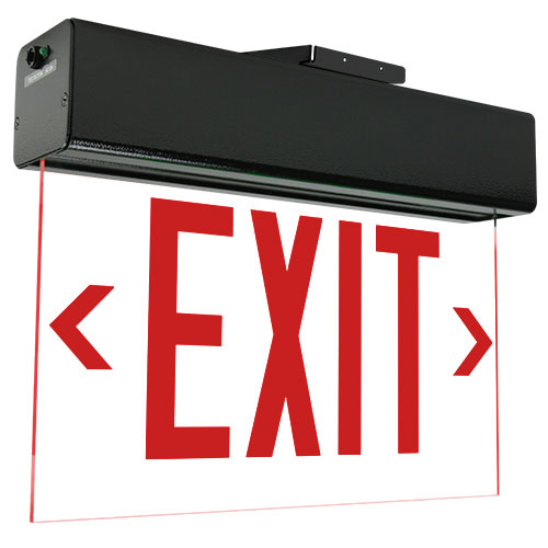 Exitronix LED Edge-Lit Exit Sign Single Face Universal Mounting NiMH Battery Red Letters/Clear Panel Universal Chevrons Brushed Aluminum Finish Self-Test/Self-Diagnostics (902E-U-WB-RC-BA-G2)