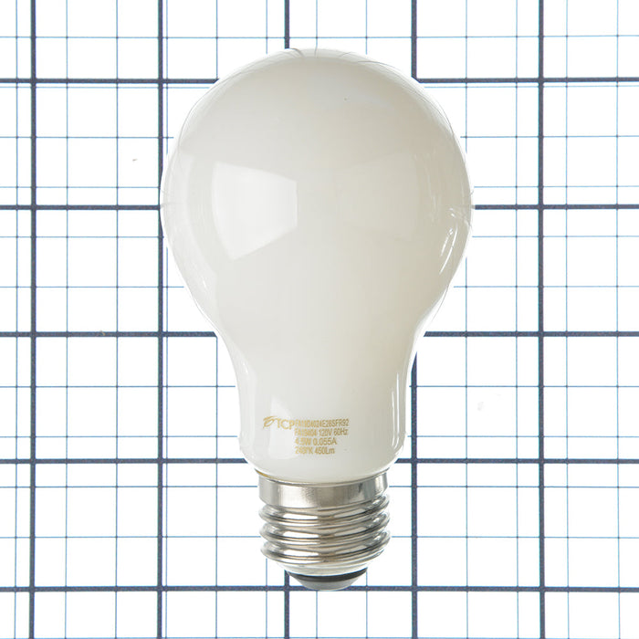 TCP LED Classic Filaments 4.5W A19 Dimmable 15000 Hours 40W Equivalent 2400K 450Lm E26 Base Frost 92 CRI (FA19D4024E26SFR92)