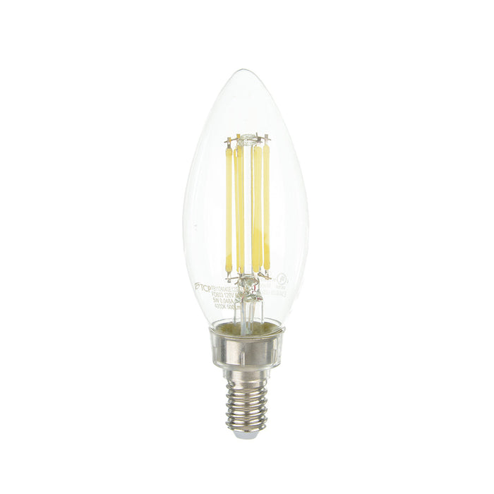 TCP LED Classic Filaments 5W B11 Dimmable 15000 Hours 60W Equivalent 4000K 500Lm E12 Base Clear 95 CRI (FB11D6040E12SCL95)