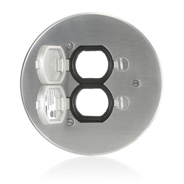 Leviton Cover Plate For FBDC1 Concrete Floor Box System Flip Lid And 2 Locking Doors Aluminum (FBCCF-A)