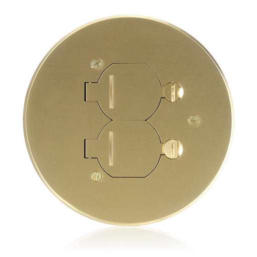 Leviton Cover Plate For FBDC1 Concrete Floor Box System Flip Lid And 2 Locking Doors Brass (FBCCF-B)