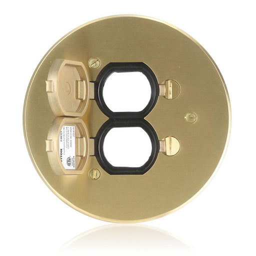 Leviton Cover Plate For FBDC1 Concrete Floor Box System Flip Lid And 2 Locking Doors Brass (FBCCF-B)