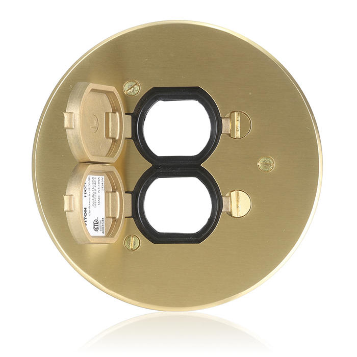 Leviton Cover Plate For FBDC1 Concrete Floor Box System Flip Lid And 2 Locking Doors Brass (FBCCF-B)