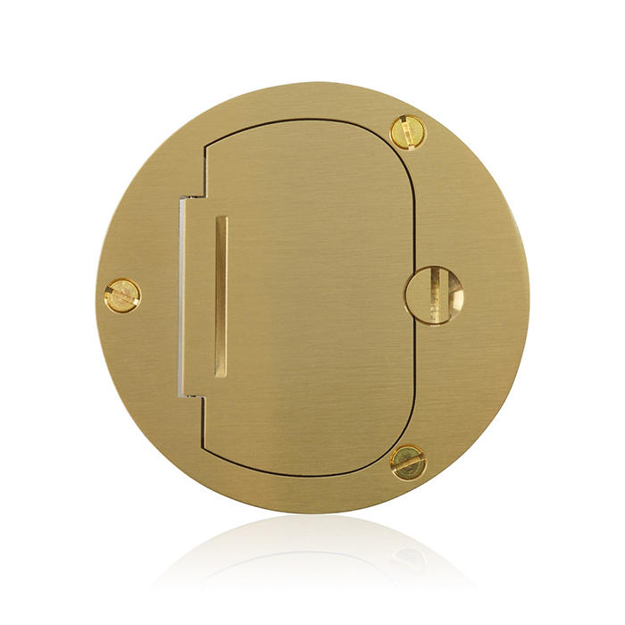 Leviton Concrete Floor Box Flip Lid 1 Locking Door Round Duplex Brass Cover (FBCR2-FLB)