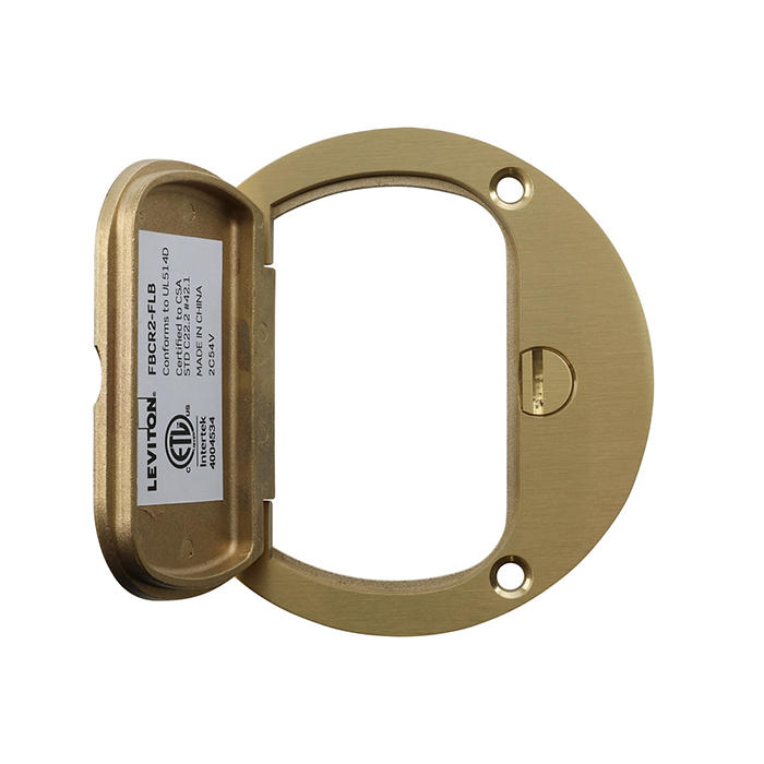 Leviton Concrete Floor Box Flip Lid 1 Locking Door Round Decora Brass Cover (FBCR4-FDB)