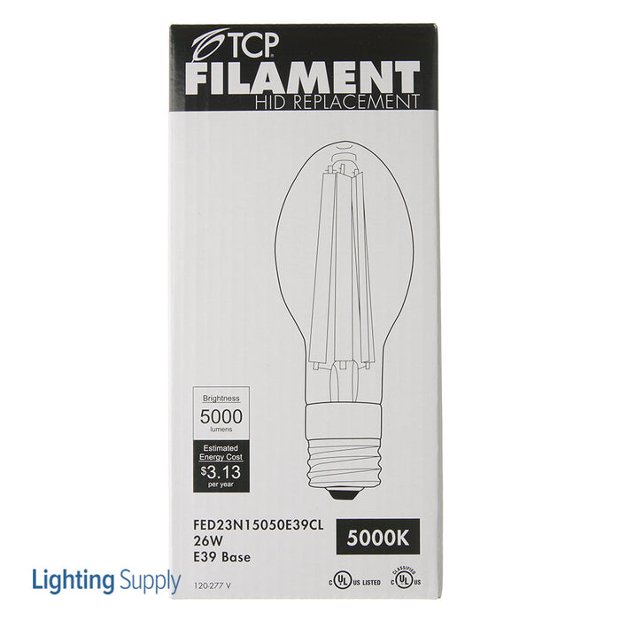 TCP High Lumen LED Filament Lamp Clear ED28 26W 5000K E39 Base 5000Lm (FED23N15050E39CL)