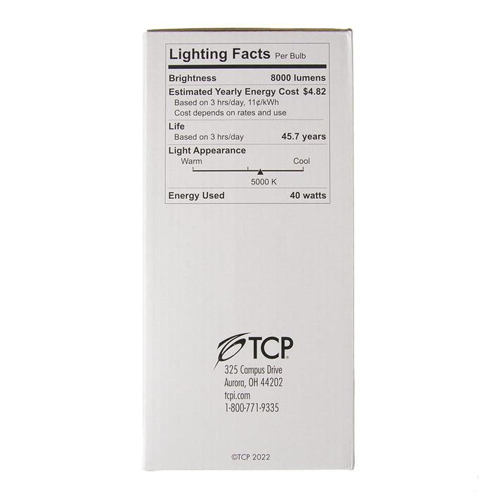 TCP 40W LED High Lumen Filament Lamp ED28 Metal Halide Replacement 5000K E39 Clear 8000Lm Non-Dimmable 80 CRI (FED28N25050E39CL)