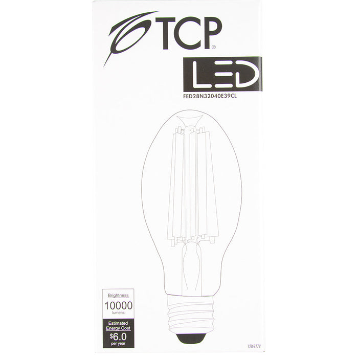TCP 60W High Lumen LED Filament ED28 Lamp 10000Lm 4000K 80 CRI E39 Base Clear (FED28N32040E39CL)