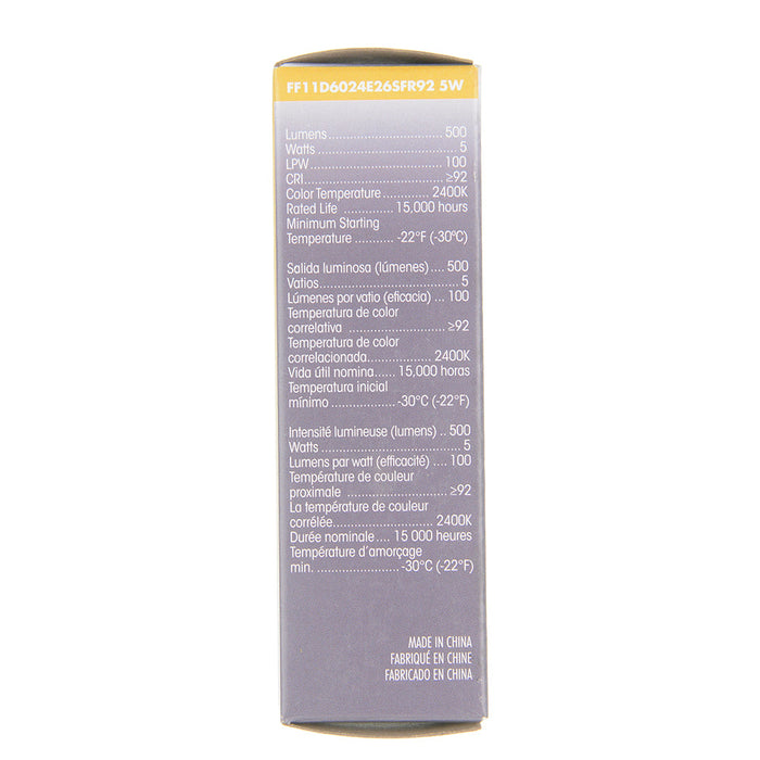 TCP LED Classic Filaments 5W F11 Dimmable 15000 Hours 60W Equivalent 2400K 500Lm E26 Base Frost 92 CRI (FF11D6024E26SFR92)