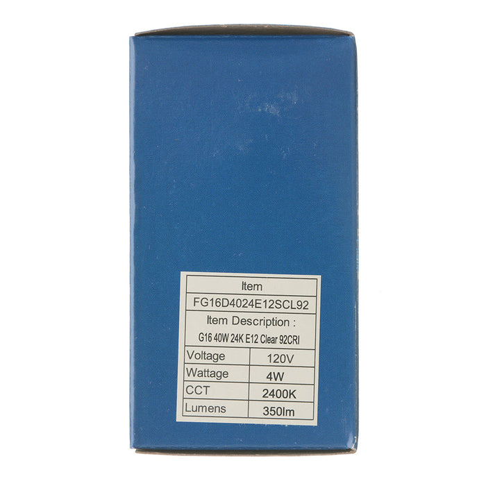 TCP LED Filaments High CRI Decorator Lamp G16 4W 350Lm 2400K E12 Base Dimmable Clear 92 CRI (FG16D4024E12SCL92)