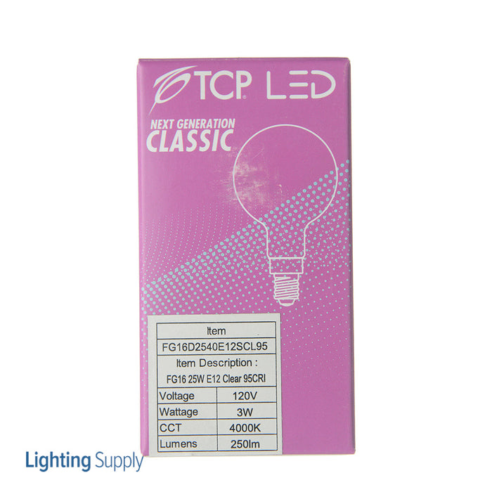 TCP LED Classic Filaments 4W G16 Dimmable 15000 Hours 40W Equivalent 4000K 350Lm E12 Base Clear 95 CRI (FG16D4040E12SCL95)