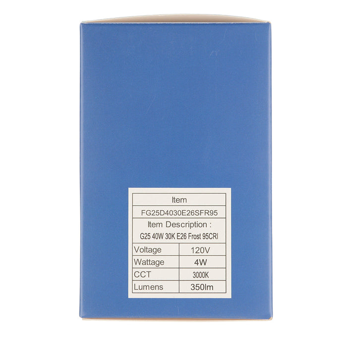 TCP LED Classic Filaments 4W G25 Dimmable 15000 Hours 40W Equivalent 3000K 350Lm E26 Base Frost 95 CRI (FG25D4030E26SFR95)