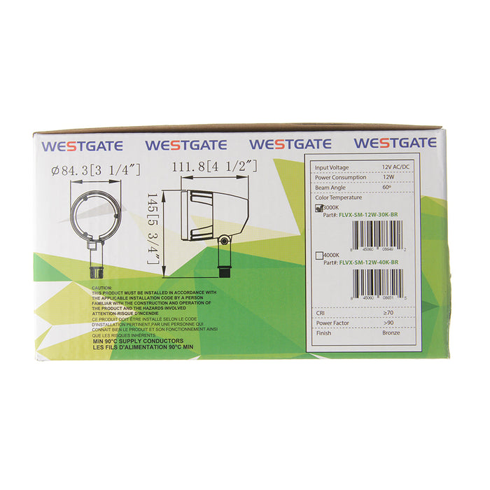 Westgate Manufacturing LED X-GEN Bullet Flood Light 12V 12W 3000K 1400Lm 60 Degree Beam Angle Non-Dimmable Bronze (FLVX-SM-12W-30K-BR)