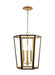 Generation Lighting Curt Traditional Dimmable Indoor Small 3-Light Lantern Chandelier In A Midnight Black Finish With Gold Accents (AC1083MBKBBS)