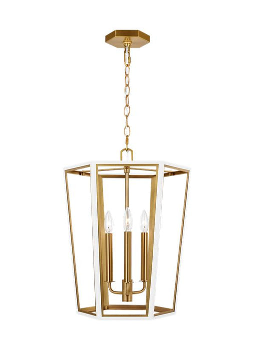 Generation Lighting Curt Traditional Dimmable Indoor Small 3-Light Lantern Chandelier In A Matte White Finish With Gold Accents (AC1083MWTBBS)