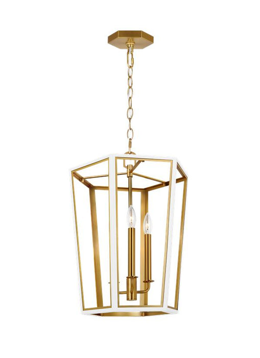 Generation Lighting Curt Traditional Dimmable Indoor Small 3-Light Lantern Chandelier In A Matte White Finish With Gold Accents (AC1083MWTBBS)