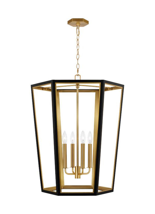 Generation Lighting Curt Traditional Dimmable Indoor Medium 4-Light Lantern Chandelier In A Midnight Black Finish With Gold Accents (AC1094MBKBBS)