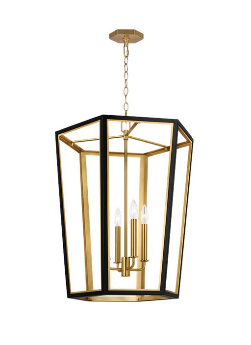 Generation Lighting Curt Traditional Dimmable Indoor Medium 4-Light Lantern Chandelier In A Midnight Black Finish With Gold Accents (AC1094MBKBBS)