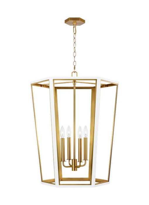 Generation Lighting Curt Traditional Dimmable Indoor Medium 4-Light Lantern Chandelier In A Matte White Finish With Gold Accents (AC1094MWTBBS)