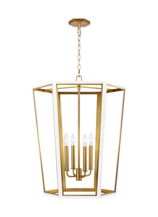 Generation Lighting Curt Traditional Dimmable Indoor Medium 4-Light Lantern Chandelier In A Matte White Finish With Gold Accents (AC1094MWTBBS)