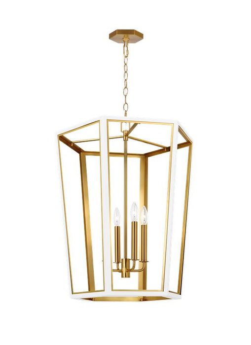 Generation Lighting Curt Traditional Dimmable Indoor Medium 4-Light Lantern Chandelier In A Matte White Finish With Gold Accents (AC1094MWTBBS)