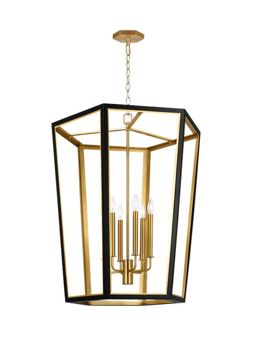 Generation Lighting Curt Traditional Dimmable Indoor Large 6-Light Lantern Chandelier In A Midnight Black Finish With Gold Accents (AC1106MBKBBS)